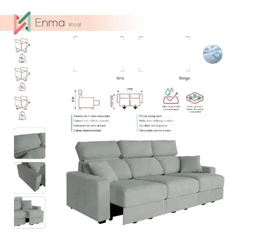 Imagen SOFA LINEAL CARRO DESENFUNDABLE 256X100HX100 ENMA 2